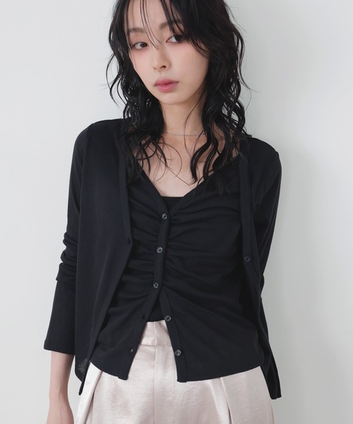 LIAN（リアン）の「レイヤードVネックギャザーカーデ（カーディガン/ボレロ・レディース・アイボリー/グレー/ブラック・FREE）」の19枚目の写真