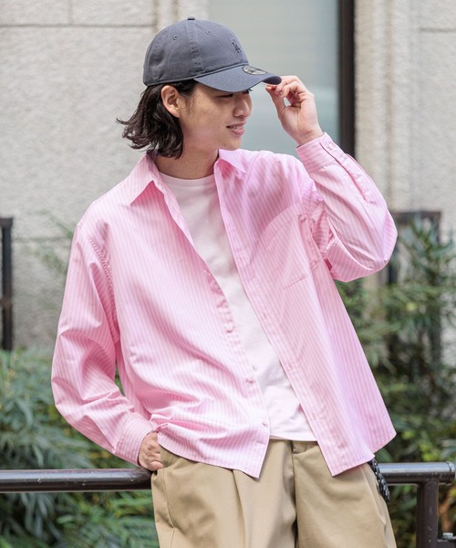 RAGEBLUE（レイジブルー）の「80TC Broad Stripe Over Shirt/ブロードストライプオーバーシャツ（シャツ/ブラウス・メンズ・イエロー/ライトグリーン/ピンク/ライトブルー/ホワイト・MEDIUM/LARGE）」の5枚目の写真