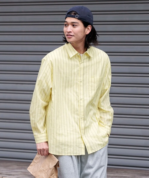 RAGEBLUE（レイジブルー）の「80TC Broad Stripe Over Shirt/ブロードストライプオーバーシャツ（シャツ/ブラウス・メンズ・イエロー/ライトグリーン/ピンク/ライトブルー/ホワイト・MEDIUM/LARGE）」の4枚目の写真