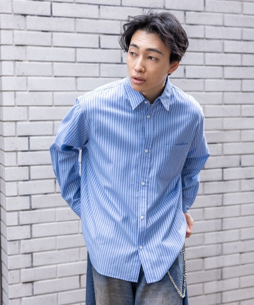 RAGEBLUE（レイジブルー）の「80TC Broad Stripe Over Shirt/ブロードストライプオーバーシャツ（シャツ/ブラウス・メンズ・イエロー/ライトグリーン/ピンク/ライトブルー/ホワイト・MEDIUM/LARGE）」の3枚目の写真