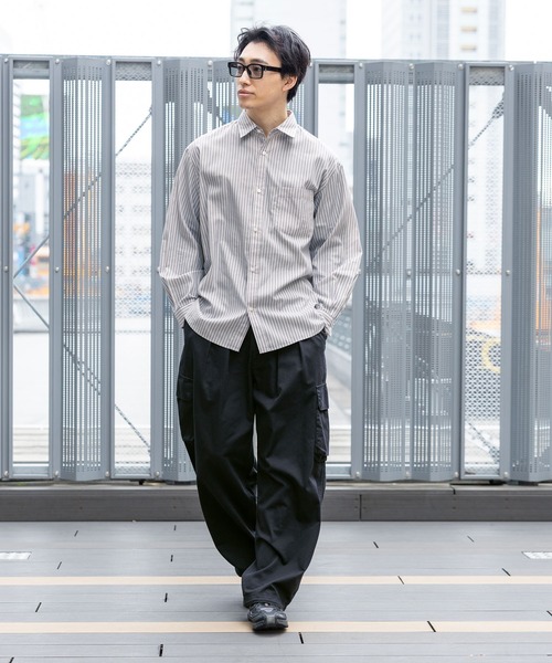 RAGEBLUE（レイジブルー）の「80TC Broad Stripe Over Shirt/ブロードストライプオーバーシャツ（シャツ/ブラウス・メンズ・イエロー/ライトグリーン/ピンク/ライトブルー/ホワイト・MEDIUM/LARGE）」の9枚目の写真