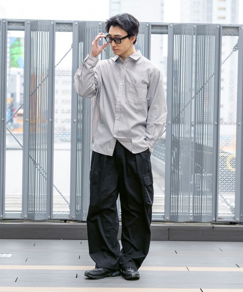 RAGEBLUE（レイジブルー）の「80TC Broad Stripe Over Shirt/ブロードストライプオーバーシャツ（シャツ/ブラウス・メンズ・イエロー/ライトグリーン/ピンク/ライトブルー/ホワイト・MEDIUM/LARGE）」の8枚目の写真