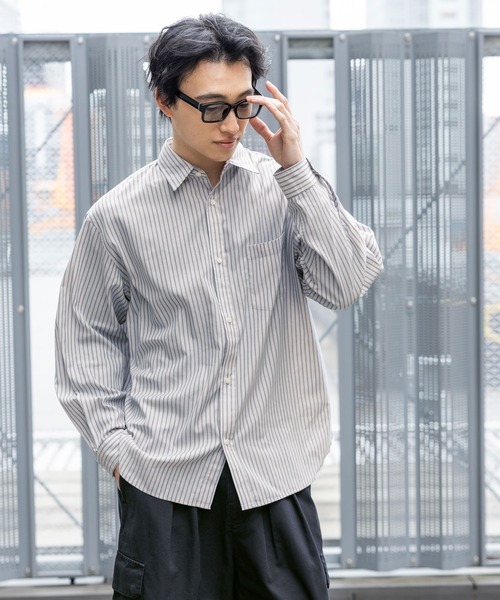 セール】80TC Broad Stripe Over Shirt/ブロードストライプオーバー