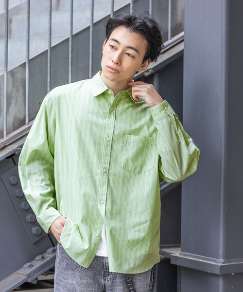 RAGEBLUE（レイジブルー）の「80TC Broad Stripe Over Shirt/ブロードストライプオーバーシャツ（シャツ/ブラウス・メンズ・イエロー/ライトグリーン/ピンク/ライトブルー/ホワイト・MEDIUM/LARGE）」の22枚目の写真