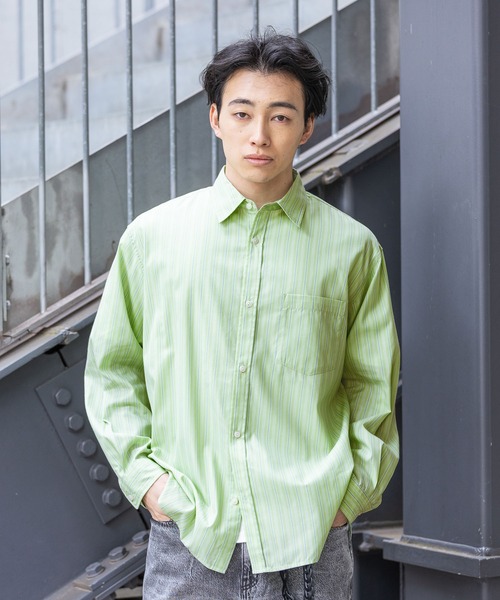RAGEBLUE（レイジブルー）の「80TC Broad Stripe Over Shirt/ブロードストライプオーバーシャツ（シャツ/ブラウス・メンズ・イエロー/ライトグリーン/ピンク/ライトブルー/ホワイト・MEDIUM/LARGE）」の21枚目の写真