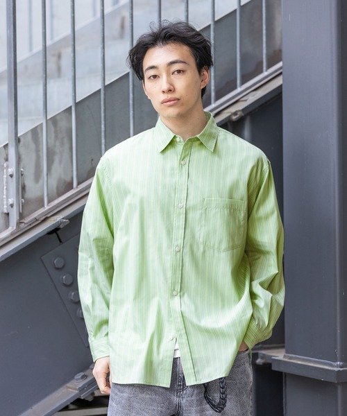 RAGEBLUE（レイジブルー）の「80TC Broad Stripe Over Shirt/ブロードストライプオーバーシャツ（シャツ/ブラウス・メンズ・イエロー/ライトグリーン/ピンク/ライトブルー/ホワイト・MEDIUM/LARGE）」の20枚目の写真