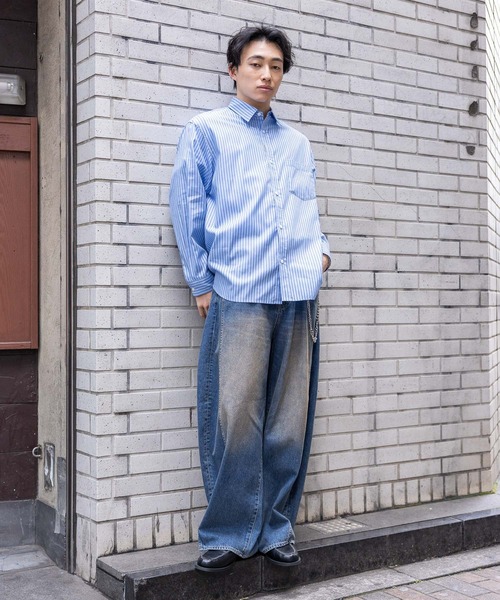 RAGEBLUE（レイジブルー）の「80TC Broad Stripe Over Shirt/ブロードストライプオーバーシャツ（シャツ/ブラウス・メンズ・イエロー/ライトグリーン/ピンク/ライトブルー/ホワイト・MEDIUM/LARGE）」の18枚目の写真