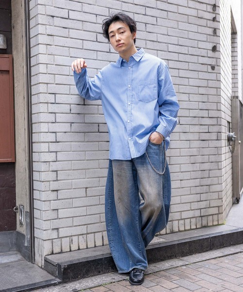RAGEBLUE（レイジブルー）の「80TC Broad Stripe Over Shirt/ブロードストライプオーバーシャツ（シャツ/ブラウス・メンズ・イエロー/ライトグリーン/ピンク/ライトブルー/ホワイト・MEDIUM/LARGE）」の19枚目の写真