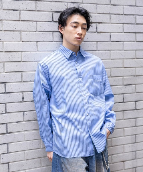 RAGEBLUE（レイジブルー）の「80TC Broad Stripe Over Shirt/ブロードストライプオーバーシャツ（シャツ/ブラウス・メンズ・イエロー/ライトグリーン/ピンク/ライトブルー/ホワイト・MEDIUM/LARGE）」の16枚目の写真