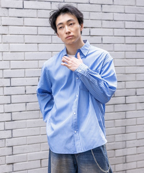 RAGEBLUE（レイジブルー）の「80TC Broad Stripe Over Shirt/ブロードストライプオーバーシャツ（シャツ/ブラウス・メンズ・イエロー/ライトグリーン/ピンク/ライトブルー/ホワイト・MEDIUM/LARGE）」の15枚目の写真