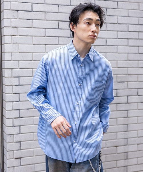RAGEBLUE（レイジブルー）の「80TC Broad Stripe Over Shirt/ブロードストライプオーバーシャツ（シャツ/ブラウス・メンズ・イエロー/ライトグリーン/ピンク/ライトブルー/ホワイト・MEDIUM/LARGE）」の14枚目の写真