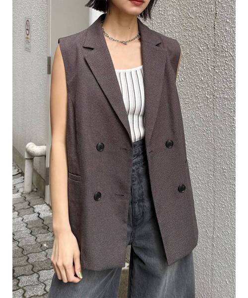 MURUA（ムルーア）の「【セットアップ対応】メッシュダブルジレ（ベスト・レディース・ブラウン/ブラック/アイボリー/グレー・FREE）」の4枚目の写真