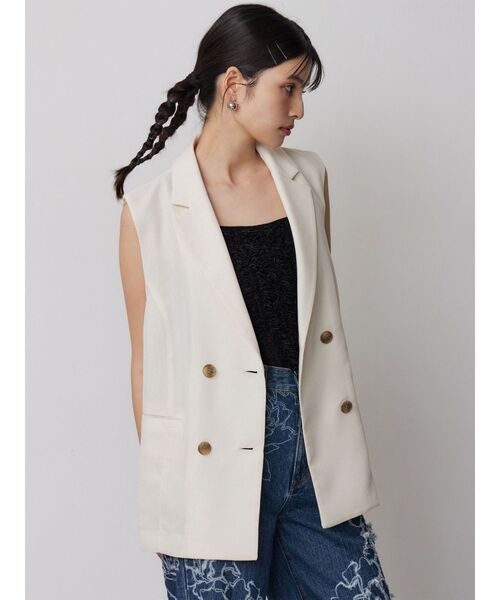 MURUA（ムルーア）の「【セットアップ対応】メッシュダブルジレ（ベスト・レディース・ブラウン/ブラック/アイボリー/グレー・FREE）」の7枚目の写真