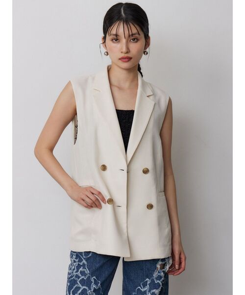 MURUA（ムルーア）の「【セットアップ対応】メッシュダブルジレ（ベスト・レディース・ブラウン/ブラック/アイボリー/グレー・FREE）」の8枚目の写真