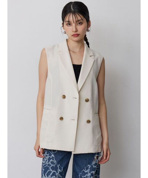 MURUA（ムルーア）の「【セットアップ対応】メッシュダブルジレ（ベスト・レディース・ブラウン/ブラック/アイボリー/グレー・FREE）」の9枚目の写真