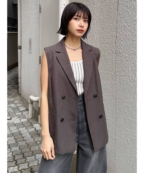 MURUA（ムルーア）の「【セットアップ対応】メッシュダブルジレ（ベスト・レディース・ブラウン/ブラック/アイボリー/グレー・FREE）」の15枚目の写真