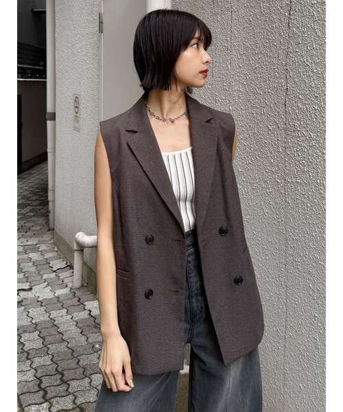 MURUA（ムルーア）の「【セットアップ対応】メッシュダブルジレ（ベスト・レディース・ブラウン/ブラック/アイボリー/グレー・FREE）」の16枚目の写真