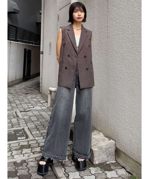 MURUA（ムルーア）の「【セットアップ対応】メッシュダブルジレ（ベスト・レディース・ブラウン/ブラック/アイボリー/グレー・FREE）」の19枚目の写真