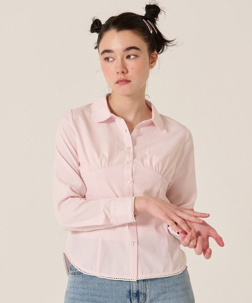 TINA：JOJUN（ティーナジョジュン）の「ウエストシェイプ 丸襟 ブラウス TINA：JOJUN（シャツ/ブラウス・レディース・ピンク/ホワイト・M）」の19枚目の写真