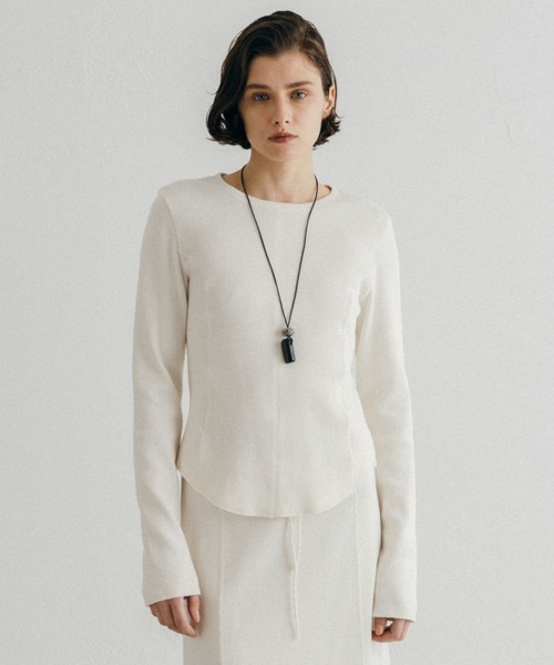 CREDONA(クレドナ)の「BACK OPEN THERMAL TOP/バックオープンサーマルトップ(Tシャツ/カットソー・レディース・アイボリー/グレー・FREE)」の1枚目の写真