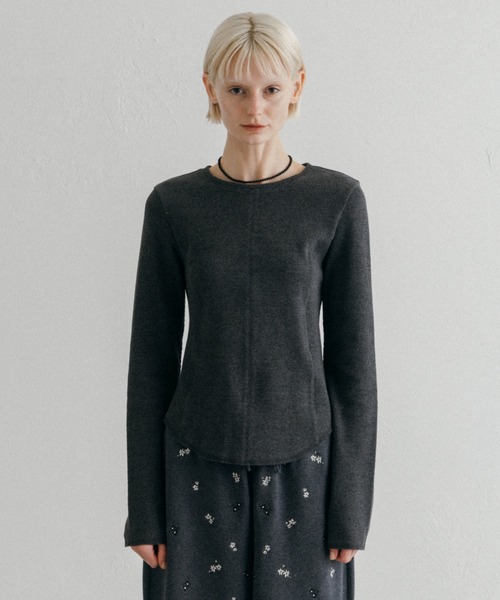 CREDONA(クレドナ)の「BACK OPEN THERMAL TOP/バックオープンサーマルトップ(Tシャツ/カットソー・レディース・アイボリー/グレー・FREE)」の5枚目の写真