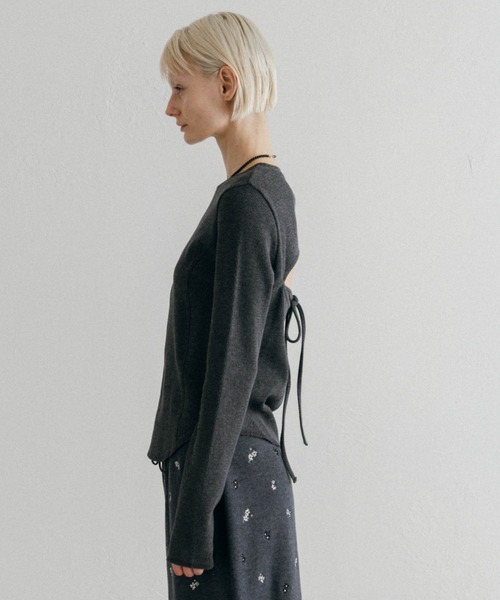 CREDONA(クレドナ)の「BACK OPEN THERMAL TOP/バックオープンサーマルトップ(Tシャツ/カットソー・レディース・アイボリー/グレー・FREE)」の7枚目の写真