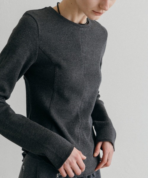 CREDONA(クレドナ)の「BACK OPEN THERMAL TOP/バックオープンサーマルトップ(Tシャツ/カットソー・レディース・アイボリー/グレー・FREE)」の10枚目の写真