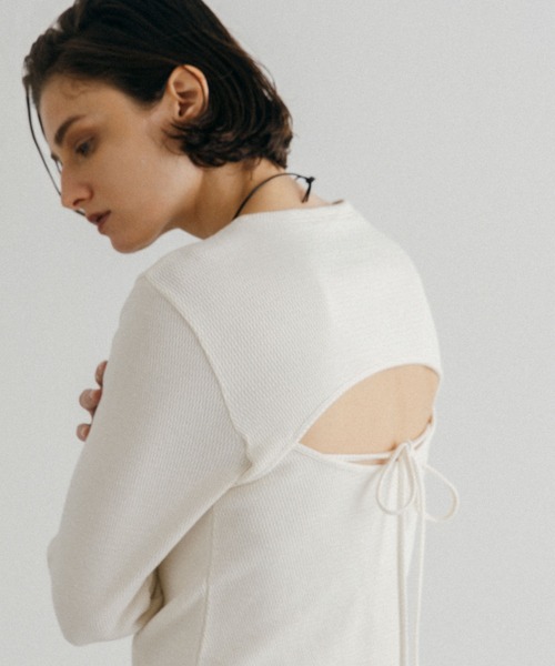 CREDONA(クレドナ)の「BACK OPEN THERMAL TOP/バックオープンサーマルトップ(Tシャツ/カットソー・レディース・アイボリー/グレー・FREE)」の20枚目の写真