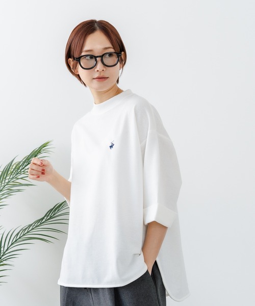 BEVERLY HILLS POLO CLUB(ビバリーヒルズポロクラブ)の「【BEVERLY HILLS POLO CLUB/ビバリーヒルズポロクラブ】【二の腕すっきり・腰回りカバー】ミニ裏毛 袖ロールアップTシャツ 着痩せ 絶妙な丈感(Tシャツ/カットソー・レディース・ネイビー/ライトグリーン/オフホワイト/ブラック・LARGE/MEDIUM)」の12枚目の写真