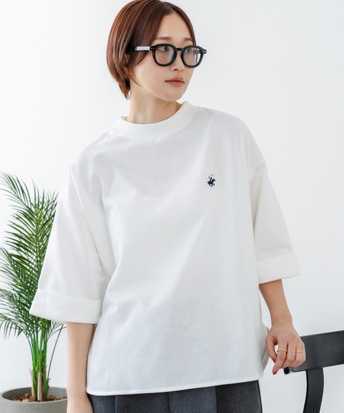BEVERLY HILLS POLO CLUB(ビバリーヒルズポロクラブ)の「【BEVERLY HILLS POLO CLUB/ビバリーヒルズポロクラブ】【二の腕すっきり・腰回りカバー】ミニ裏毛 袖ロールアップTシャツ 着痩せ 絶妙な丈感(Tシャツ/カットソー・レディース・ネイビー/ライトグリーン/オフホワイト/ブラック・LARGE/MEDIUM)」の14枚目の写真