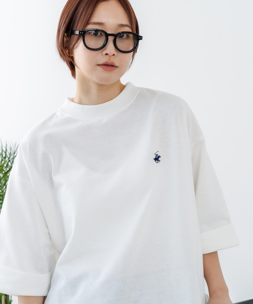 BEVERLY HILLS POLO CLUB(ビバリーヒルズポロクラブ)の「【BEVERLY HILLS POLO CLUB/ビバリーヒルズポロクラブ】【二の腕すっきり・腰回りカバー】ミニ裏毛 袖ロールアップTシャツ 着痩せ 絶妙な丈感(Tシャツ/カットソー・レディース・ネイビー/ライトグリーン/オフホワイト/ブラック・LARGE/MEDIUM)」の15枚目の写真