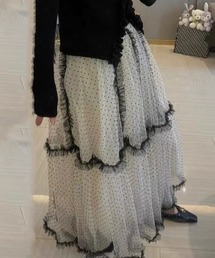 center i（センターアイ）の「ドット柄フリルチュールボリュームティアードロングスカート（スカート）」