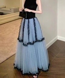 center i（センターアイ）の「ドット柄フリルチュールボリュームティアードロングスカート（スカート）」