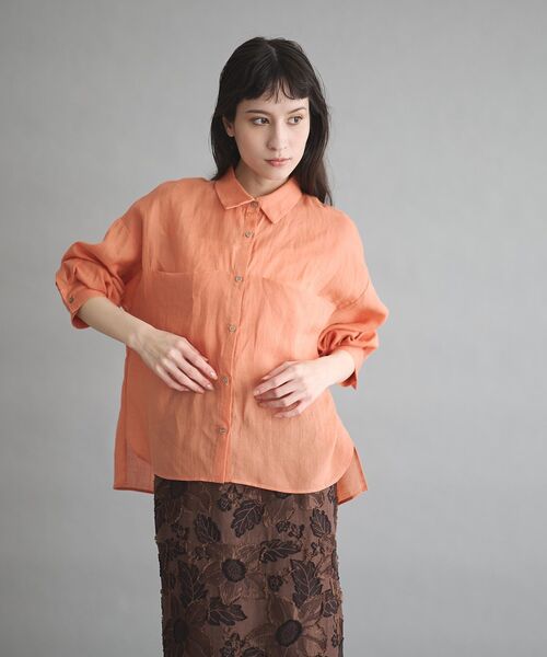 GARAGE OF GOOD CLOTHING(ガレージオブグッドクロージング)の「リネン切り替えポケットショート丈シャツ(シャツ/ブラウス・レディース・ブラウン/オレンジ/オフホワイト・FREE)」の7枚目の写真