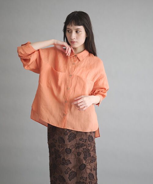 GARAGE OF GOOD CLOTHING(ガレージオブグッドクロージング)の「リネン切り替えポケットショート丈シャツ(シャツ/ブラウス・レディース・ブラウン/オレンジ/オフホワイト・FREE)」の9枚目の写真