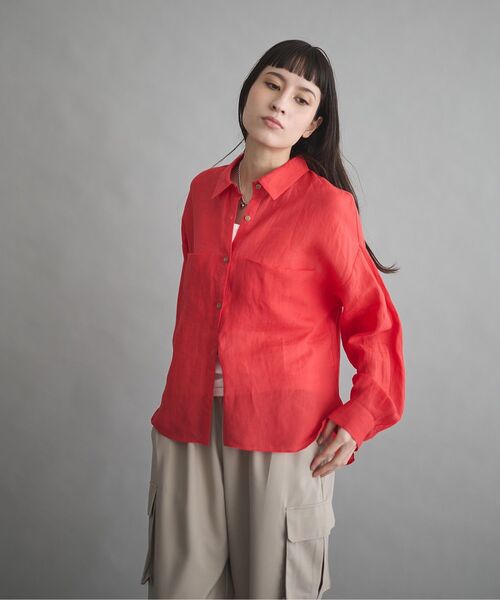 GARAGE OF GOOD CLOTHING(ガレージオブグッドクロージング)の「リネン切り替えポケットショート丈シャツ(シャツ/ブラウス・レディース・ブラウン/オレンジ/オフホワイト・FREE)」の12枚目の写真