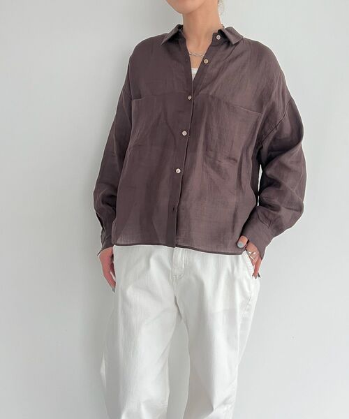 GARAGE OF GOOD CLOTHING(ガレージオブグッドクロージング)の「リネン切り替えポケットショート丈シャツ(シャツ/ブラウス・レディース・ブラウン/オレンジ/オフホワイト・FREE)」の21枚目の写真