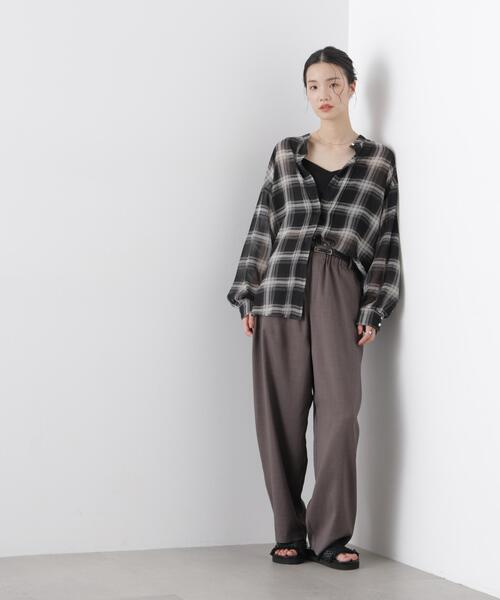 NANO universe（ナノユニバース）の「シアーチェックプリントピンタックスタンドカラーブラウス（シャツ/ブラウス・レディース・ブラック/ベージュ/ネイビー・FREE）」の21枚目の写真