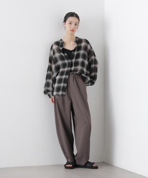 NANO universe（ナノユニバース）の「シアーチェックプリントピンタックスタンドカラーブラウス（シャツ/ブラウス・レディース・ブラック/ベージュ/ネイビー・FREE）」の22枚目の写真