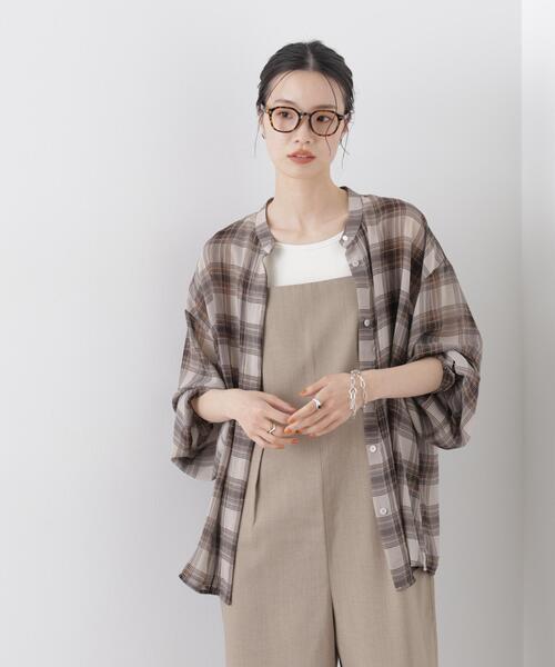 NANO universe（ナノユニバース）の「シアーチェックプリントピンタックスタンドカラーブラウス（シャツ/ブラウス・レディース・ブラック/ベージュ/ネイビー・FREE）」の11枚目の写真