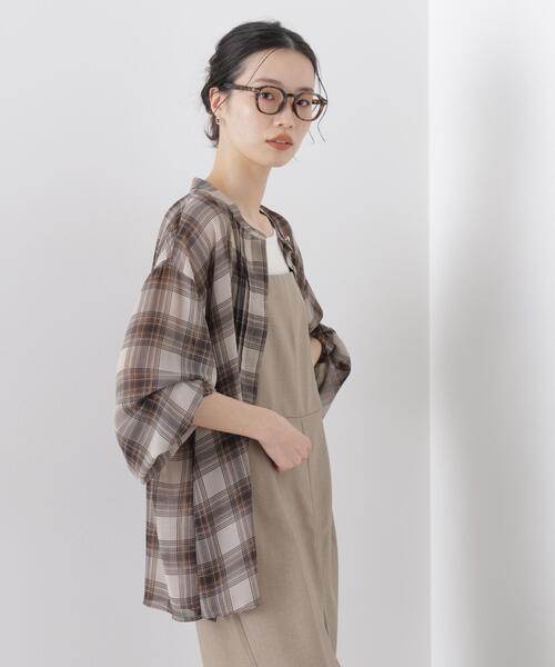 NANO universe（ナノユニバース）の「シアーチェックプリントピンタックスタンドカラーブラウス（シャツ/ブラウス・レディース・ブラック/ベージュ/ネイビー・FREE）」の12枚目の写真