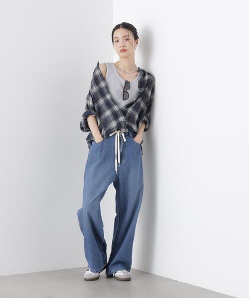 NANO universe（ナノユニバース）の「シアーチェックプリントピンタックスタンドカラーブラウス（シャツ/ブラウス・レディース・ブラック/ベージュ/ネイビー・FREE）」の8枚目の写真