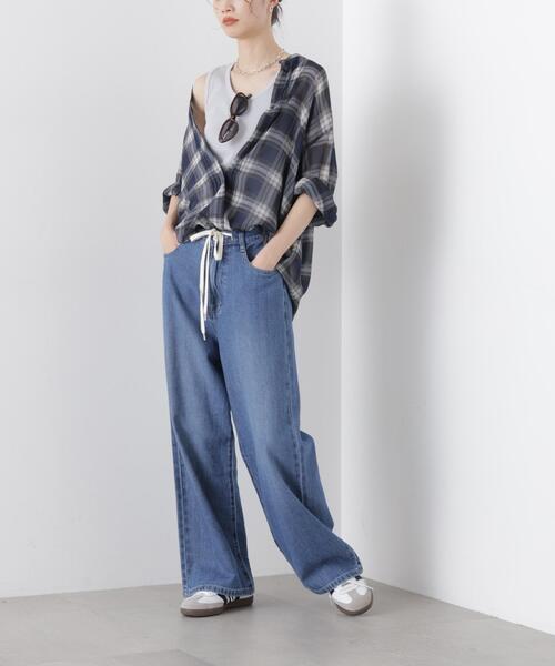 NANO universe（ナノユニバース）の「シアーチェックプリントピンタックスタンドカラーブラウス（シャツ/ブラウス・レディース・ブラック/ベージュ/ネイビー・FREE）」の9枚目の写真