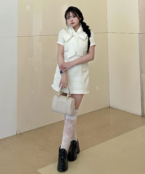 OLIVE des OLIVE（オリーブデオリーブ）の「【インフルエンサー企画】maki フロントZIPマルチリボンワンピ（ワンピース・レディース・チャコールグレー/アイボリー・MEDIUM/SMALL）」の10枚目の写真