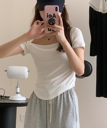 【デコルテきれい見え】スクエアボレロTシャツ