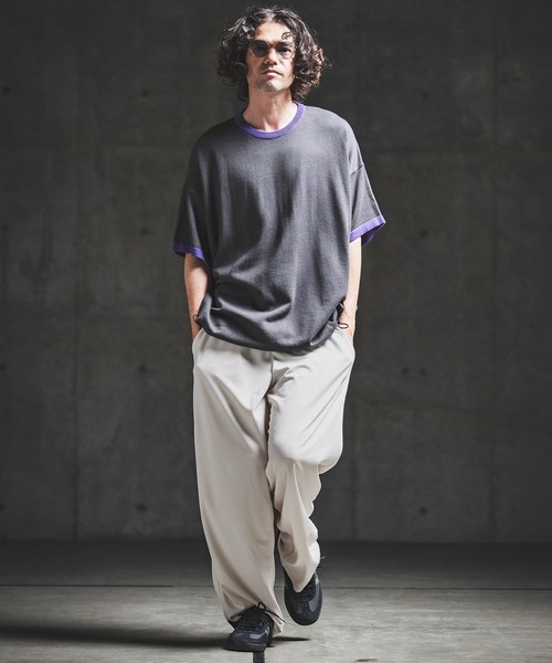 GLIMCLAP(グリムクラップ)の「mp14934- Sheer Waffle Fabric Track Pants トラックパンツ(202-061-gls-cg)(その他パンツ・メンズ・キナリ/パープル/ブラック・S/M/L)」の7枚目の写真
