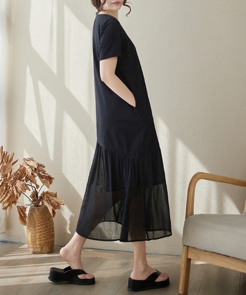 LUCPY(ラクピー)の「シアー切替フレアロングワンピース(ワンピース・レディース・ブラック・X-LARGE/LARGE/MEDIUM/SMALL)」の2枚目の写真