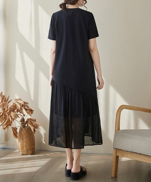 LUCPY(ラクピー)の「シアー切替フレアロングワンピース(ワンピース・レディース・ブラック・X-LARGE/LARGE/MEDIUM/SMALL)」の4枚目の写真