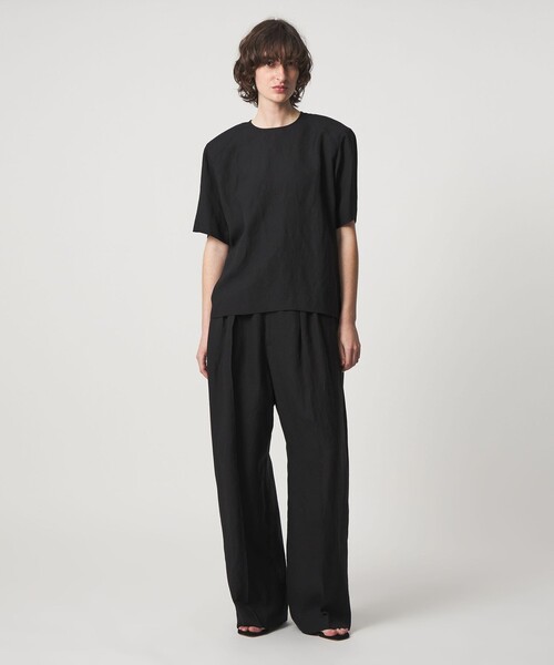 6(ロク)の「<6(ROKU)>麻ブレンド タックパンツ(その他パンツ・レディース・ブラック・36/34/38)」の1枚目の写真