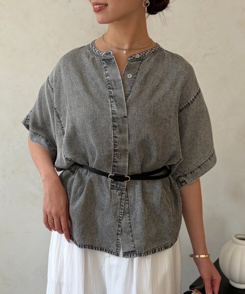Chez toi(シェトワ)の「【体型カバー】【2WAY仕様】パウダー加工デニムドルマンブラウス(シャツ/ブラウス・レディース・グレー/サックスブルー/インディゴブルー・FREE)」の16枚目の写真